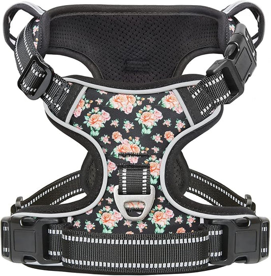 Timos Dog Harness, NO Need Go Over Dogs Head 3 Snap Buckles with 2 Leash Clips, Adjustable Soft Padded No-Pull Dog Harness, Reflective No-Choke Pet Oxford Vest for Small Medium Large Dogs