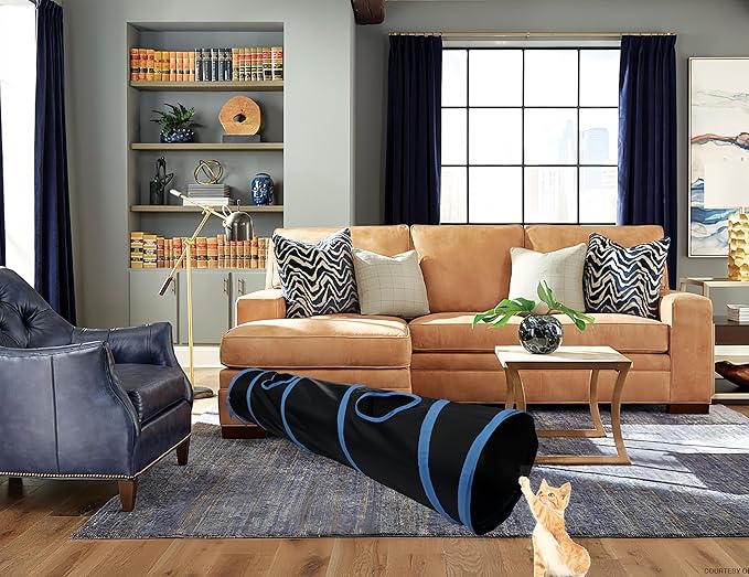 iCAGY Cat Tunnel for Indoor Cats Interactive, Rabbit Tunnel Toys, Pet Toys Play Tunnels for Cats Kittens Rabbits Puppies Crinkle Pop Up Black 45"