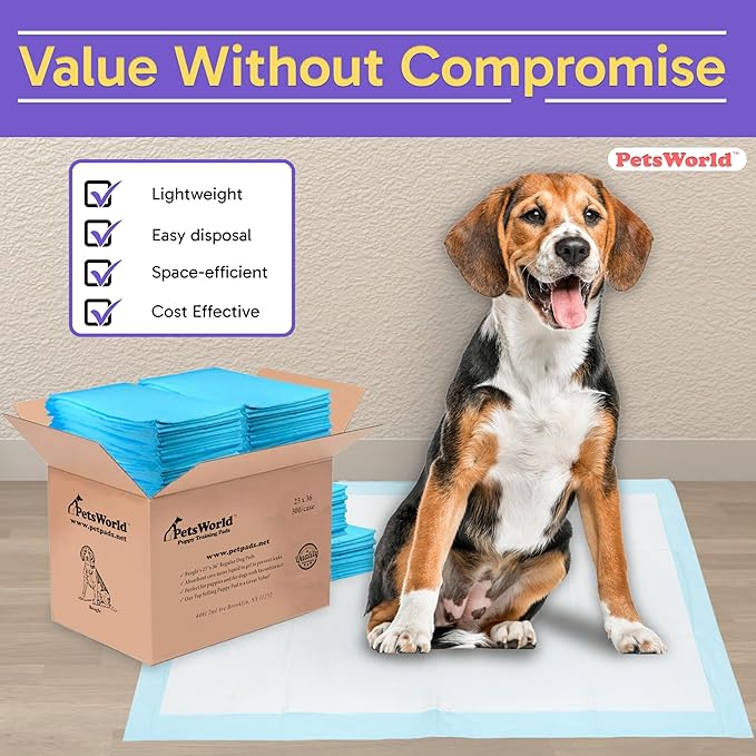 PETSWORLD Puppy Pads, 23x36 Inch, 1200 Count - Puppy Pee Pads for Dogs, Tear Resistant, Economy Value, Super-Absorbent Polymer Gel Core, Perfect for Puppies, Smaller Dogs