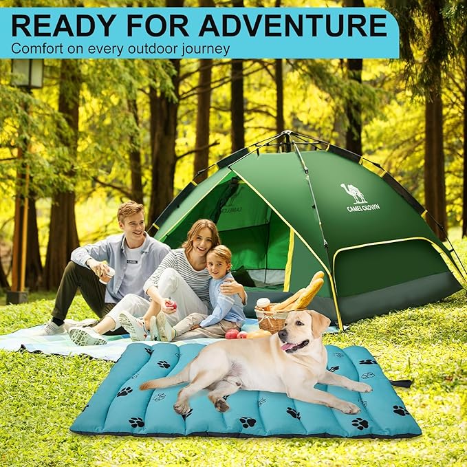 BINGPET Outdoor Travel Dog Bed for Large/Medium Dogs,Portable Waterproof Camping Mat with Carry Bag,Foldable Outside Bed,Machine Washable Indoor Pet Mat for Small,Medium and Large Dogs 26"x43"
