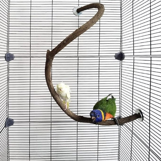 Parrot Perch Stand Bird Cage Stand Pole Natural Wild Grape Stick Grinding Paw Cage Accessories for Parakeet Cockatiels Budgies Conure Lovebirds Platform (S-Shaped)