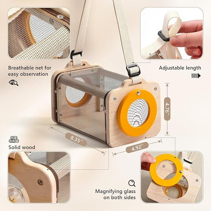 Wooden Bug Catcher for Kids, 8-in-1 Insect Exploration Set with Butterfly Net, Magnifying Glass, Bug Habitat, Tweezers, Compass,Outside Toys for Toddlers