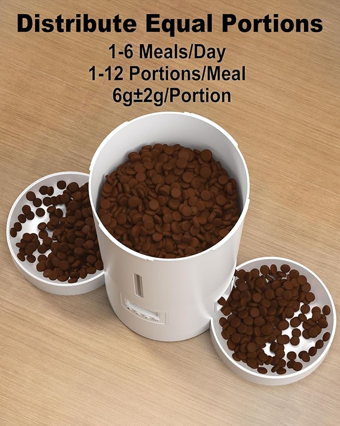 Dual Automatic Cat Feeder 2 Cats,6 Meals/Day,12 Portions/Meal,4.2L Dual Power Double Bowls Feeder,Dry Food Auto Pet Dispenser,10S Voice Record,Flexible Schedule Timer (White,Basic Dual Bowls)