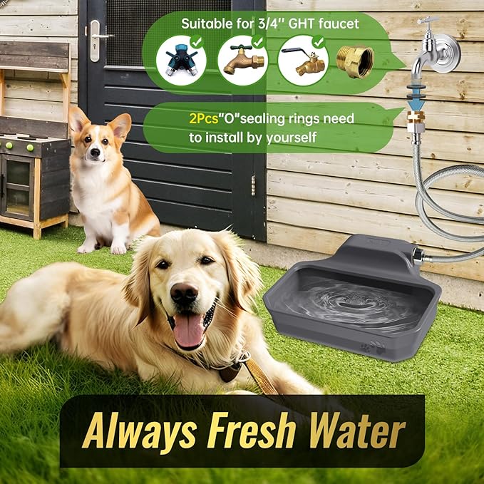 135OZ Automatic Water Dispenser for Large Dogs Patented Outdoor Dog Water Bowl Dispenser Automatic Dog Feeder Fit 3/4'' GHT Faucet Dog Waterer Include Water Hose Extra-Large Drinking Area