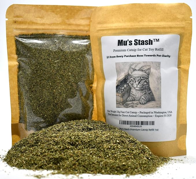 Mu's Stash Catnip for Cats and Cat Toy Refillable 1 OZ