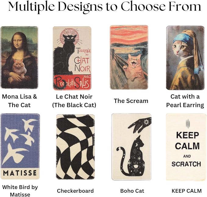 Sisal Cat Scratcher Post Mat (Use on Wall, Couch and Carpet), Shedding-Resistant Scratching Surface - 21.7x13 with Hoop and Loop Adhesives, Pads and Twist Pins (Cat with A Pearl Earring)