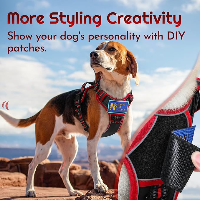 Eagloo Dog Harness for Large Dogs, Easy Wearing with 3 Buckles, Adjustable No Pull Pet Harness with 2 Rings for Walking, No Chock Reflective Soft Padded Vest with Control Handle, Black & Red, L