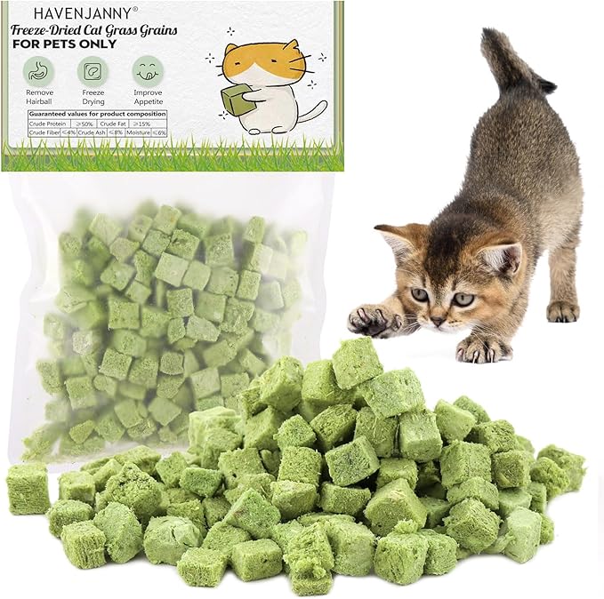 HavenJanny 60g Cat Grass Treats for Cats, Freezed Drying Cat Grass Teething Stick Snacks for Kitty, Edible Cats Chew Toys for Teeth Cleaning and Hairball Removal