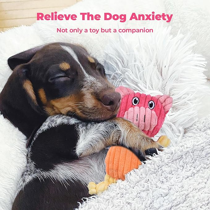 3pcs Dog Squeaky Toys, Plush Stuffed Puppy Chew Toy for Extended Play, Interactive Toys Gifts for Small Medium Large Chewer Dogs, Pet Toy Bulk to Keep Them Busy(Dog&Fox&Pig)