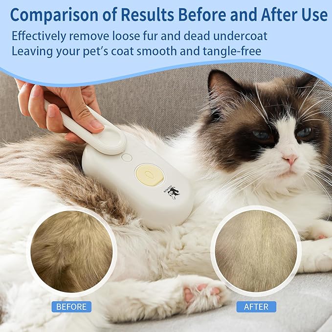 Cat Steam Brush for Shedding,4 in 1 Grooming Brush for Cats and Dogs,Deshedding,Massage,Cleaning & Anti-Static All In One,Suitable for Long & Short Haired Pets,Includes Waterless Shampoo,Blue