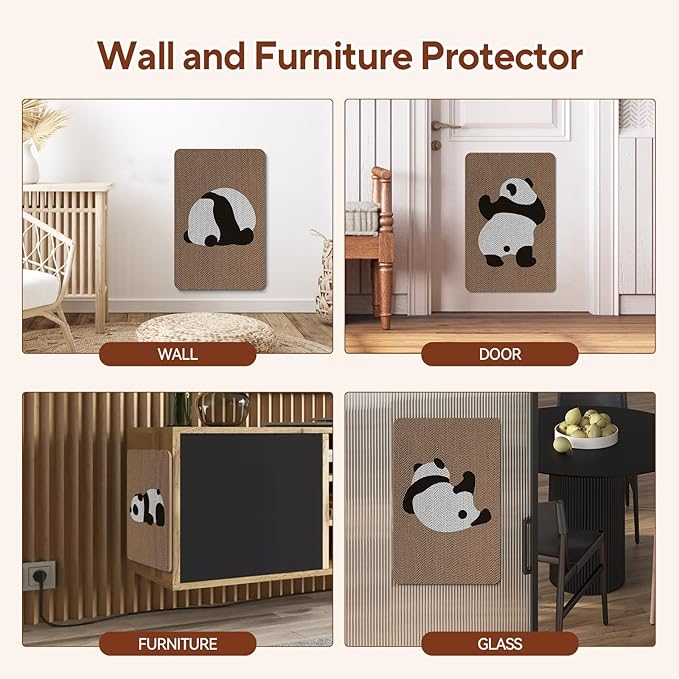 AUSCAT Cardboard Cat Wall Scratcher, 7 cat Scratching Boards with Box, Wall Mounted Cat Scratching Pads for Indoor Cats, Furniture Protector, 14.5" x 9.3", Panda Pattern
