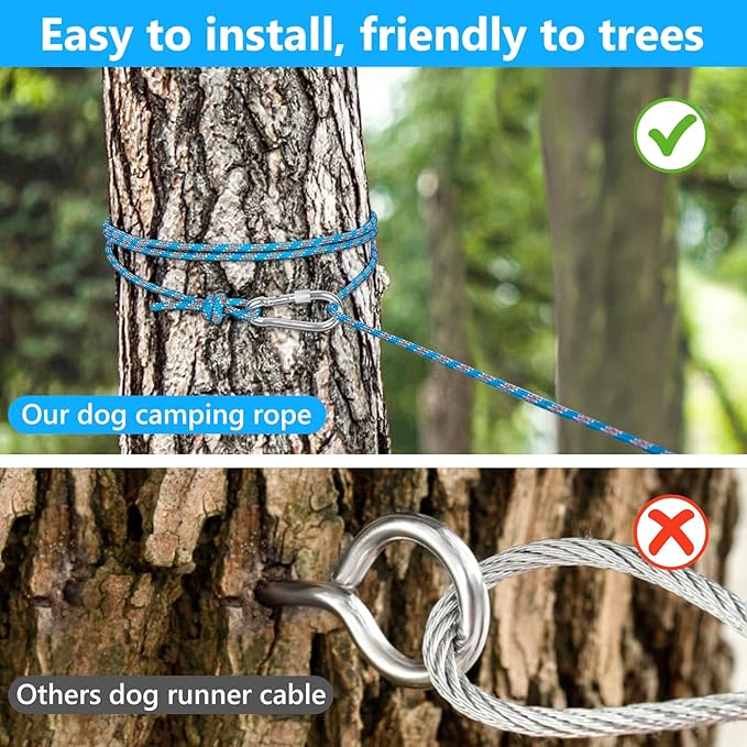Tresbro Dog Camping Leash, 50ft/75ft/100ft Trolley System for Dogs up to 300lbs, Portable Lightweight Dog Runner Lead for Yard, Reflective Tie Out Cable for Camping, Courtyard, Park, Outside