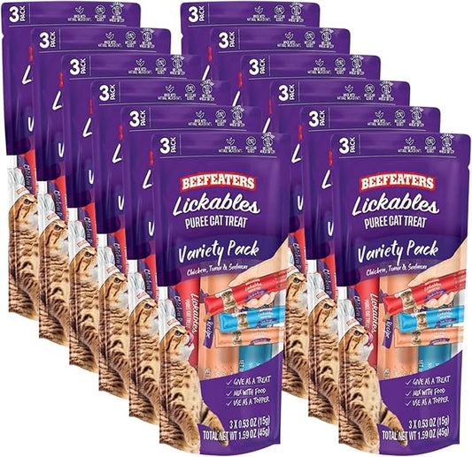 Beefeaters Cat Treats Lickable Puree 1.59oz (12-Pack) – Chicken, Grain-Free, Taurine-Enriched, Ideal for Training & Interactive Feeding