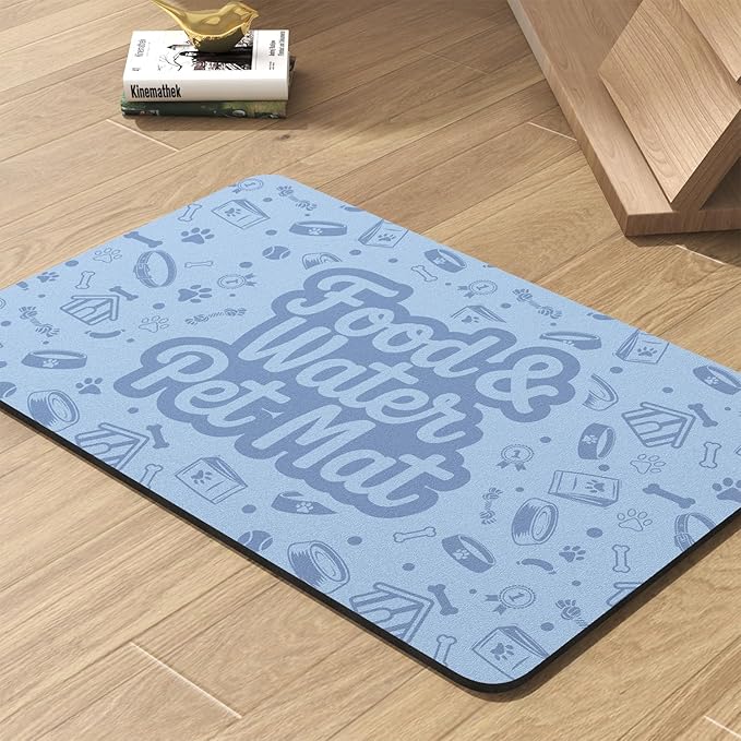 Pet Feeding Mat-Absorbent Dog Mat for Food and Water Bowl-No Stains Quick Dry Water Dispenser Mat-Dog Accessories Pet Supplies-Bowl for Messy Drinkers（Words,12"x19"
