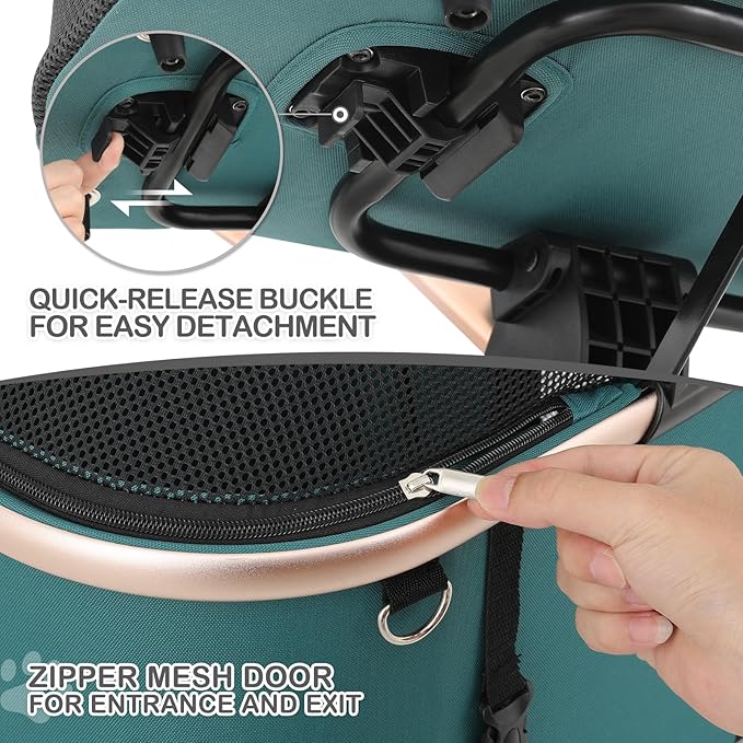 MoNiBloom 3 in 1 Pet Stroller with Adjustable Handle, Jogging Stroller w/Detachable Carrier & Lightweight Aluminum Frame for Dogs Cats, Hunter Green