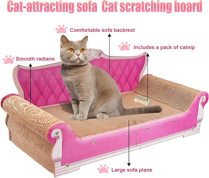 Scratching Sofa, Couch Shaped Thick Scratching Cardboard, Lounge Bed for Indoor Rest&Play, Sofa Scratcher Pad (Pink, 27.6" L X 12.4" W X 11.8" H)