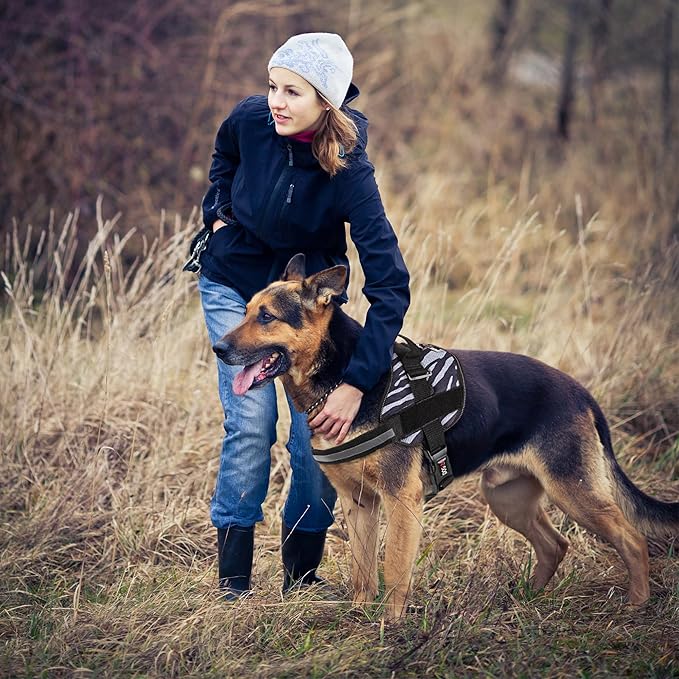 Dogline Dog Harness, Reflective No-Pull Adjustable Vest with Handle for Walking, Training, Breathable, No - Choke Harness for Small, Medium or Large Dogs Room for Patches Zebra Black/White XL 33"-46"