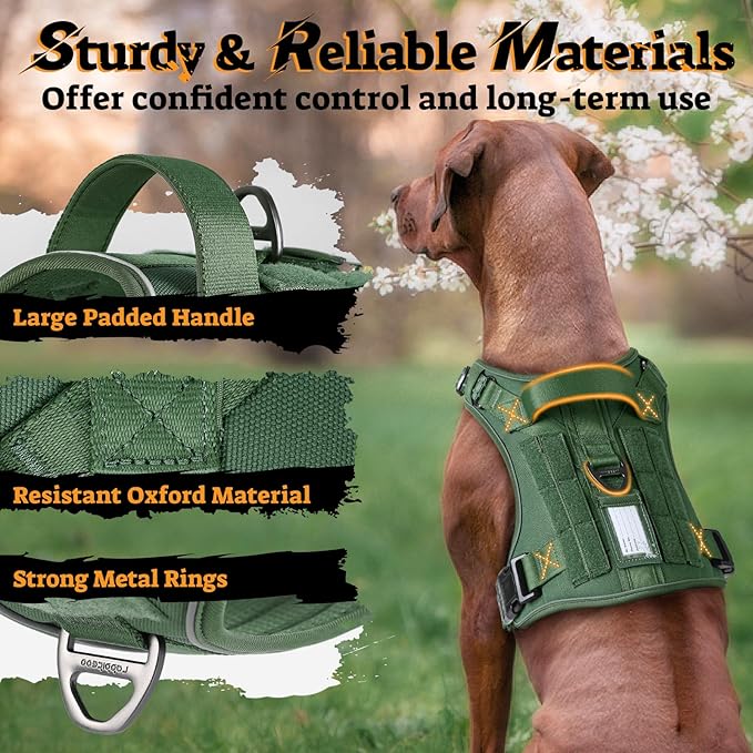 rabbitgoo Dog Harness Small Sized No Pull, Tactical Service Pet Vest with Molle and Control Handle, Adjustable and Reflective Military Harness for Easy Walking and Training, Green, S