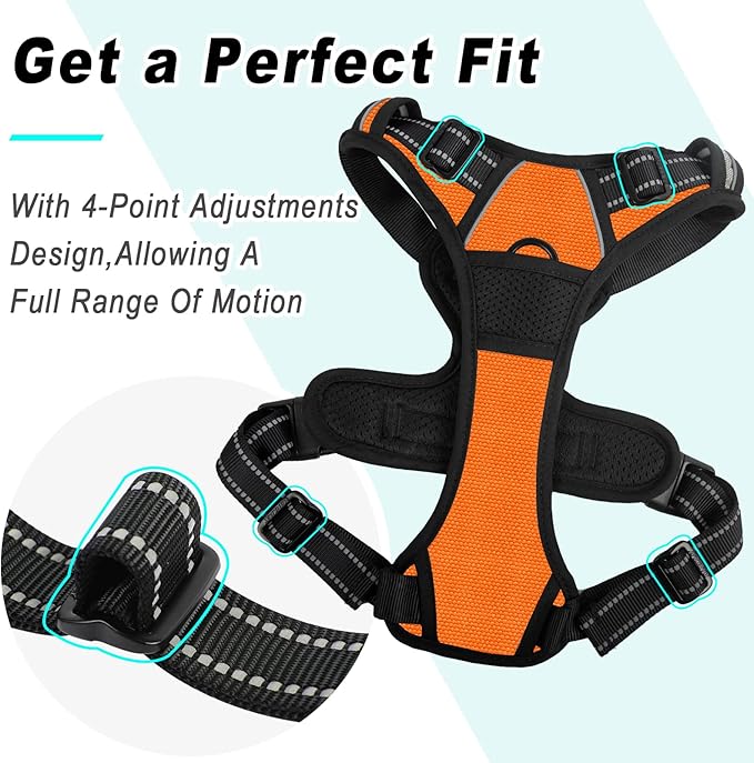 BARKBAY No Pull Dog Harness Large Step in Reflective Dog Harness with Front Clip and Easy Control Handle for Walking Training Running(Orange,M)