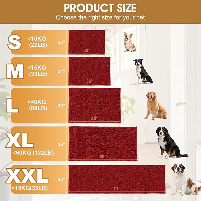IM HOME 36" x 24" Red Dog Door Mats for Muddy Paws, Chenille Absorbent Dog Mat, Non Slip Heavy Mud Mat for Dogs, Soft Pet Bed Mat for Entryway, Mud Paws, Inside Floor