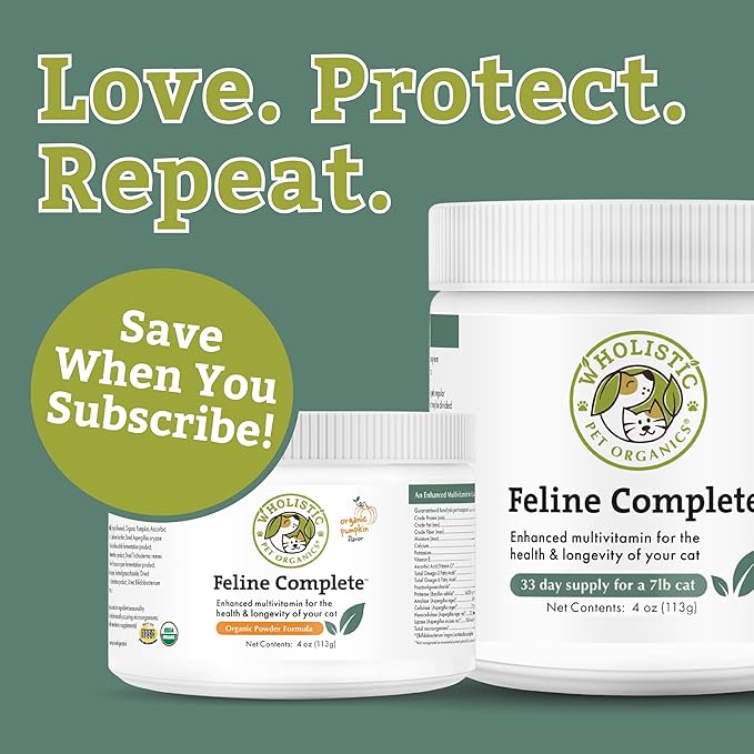 Wholistic Pet Organics Feline Complete - 4 Oz - Multivitamin & Probiotic Powder for Cats - Natural Cat Food & Digestive Support