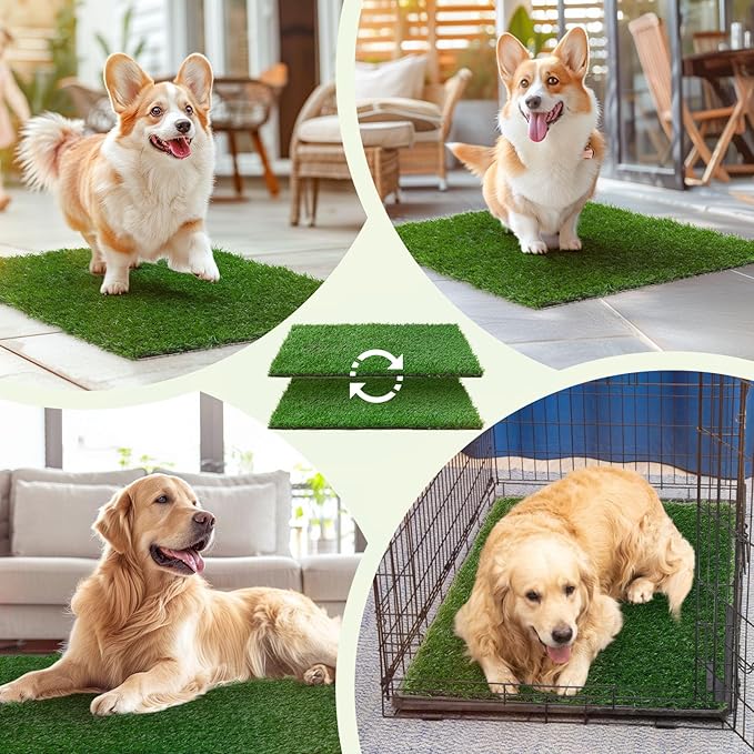 LOOBANI Dog Grass Pee Pads, 2 Pack Artificial Grass Pads for Potty Tray, Fake Grass for Dogs to Pee On, Outdoor Indoor Pee Grass for Dog Potty (18 * 23 inch)