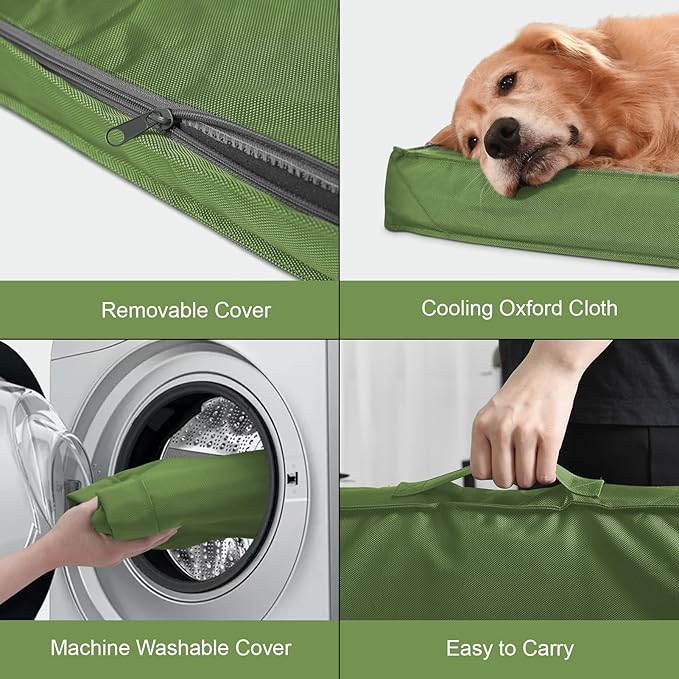 Outdoor Dog Bed for Small Dogs, Waterproof Dog Crate Bed for Small Dogs, Orthopedic Egg Crate Foam Puppy Beds with Washable and Removable Oxford Cover, Light Green