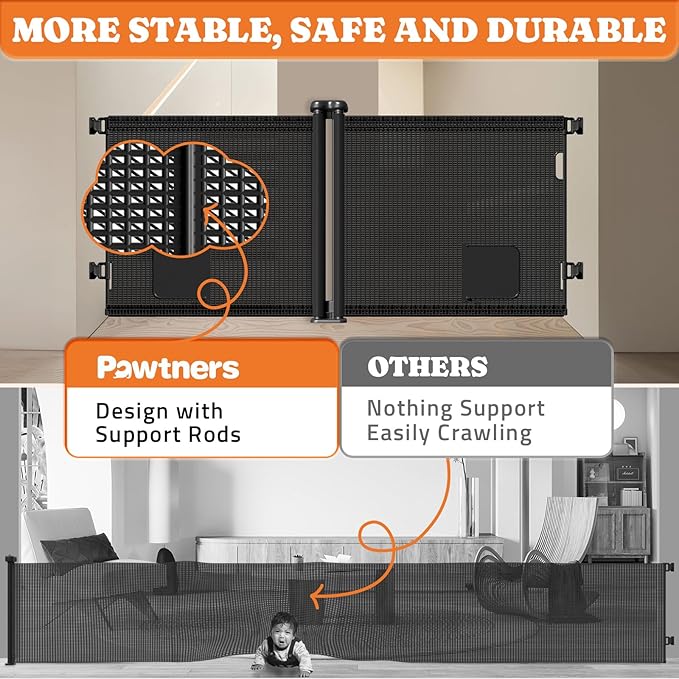 2-in-1 Retractable Baby Gates, 41" Tall Mesh Dog Gate with Cat Door 1-Pack, One Side Up to 71" Wide, Total 142" Wide, Long Retractable Pet Gate for Stairs Landing Indoor Outdoor-Black