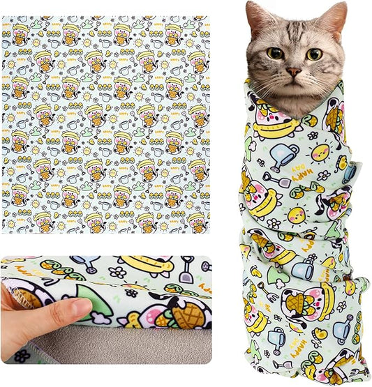 Cat Wrap for Cutting Nails and Grooming(27"x27"),Cat Restraint Wrap for Nail Clipping, Self-Adhesive Fabric Cat Swaddle Burrito Wrap for Nail Trimming (Cow Style)