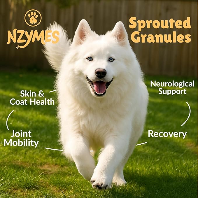 Nzymes® Sprouted Granules 2LBS for Dogs, Cats, Horses. Raw Super Food Protein and Antioxidant Nutrition. Cost Effective Food Supplement Dog Health Supplies. Supports Healthy Joints. 220 Servings. USA