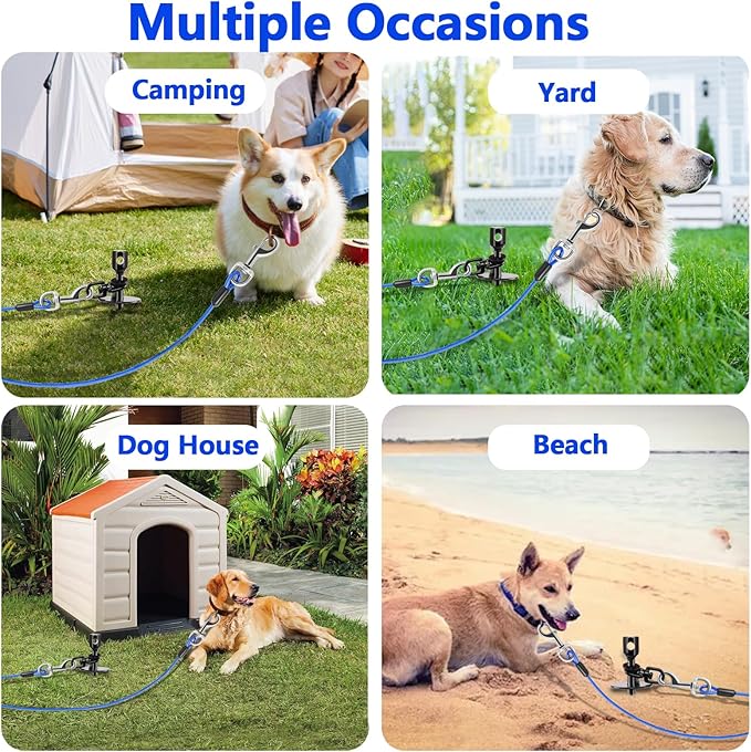 Heavy Duty Dog Tie Out Stake,14.8" Spiral Dog Stakes with Swivel Hook for Outside,Yard,Camping,Rust Proof Ground Anchor for Dogs Run Cable Leash Tether Chains,Small to Large Dogs Up to 200bs