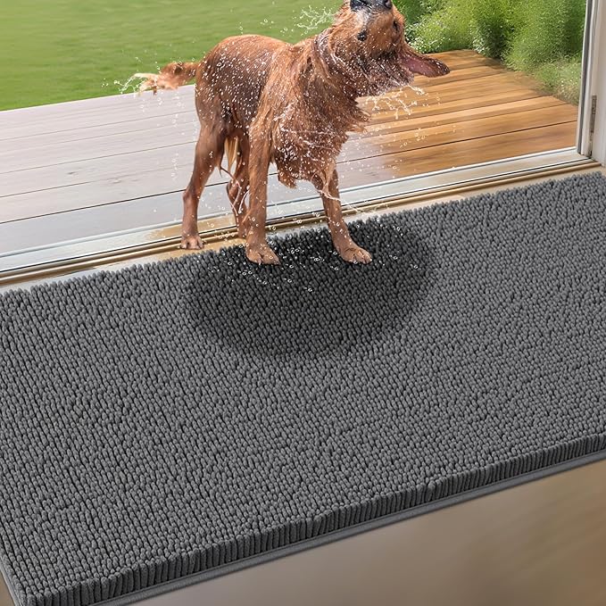 IM HOME Extra Large 71" x 25" Grey Dog Door Mats for Muddy Paws, Chenille Absorbent Dog Mat, Non Slip Heavy Mud Mat for Dogs, Soft Pet Bed Mat for Entryway, Mud Paws, Inside Floor