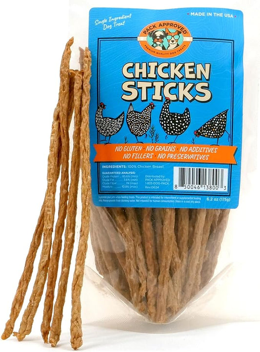 Chicken Sticks for Dogs - Dehydrated Chicken Jerky Treats. Single Ingredient Made and Sourced in America - High Protein, Low Fat - Crunchy Treat Sticks - 6.2oz