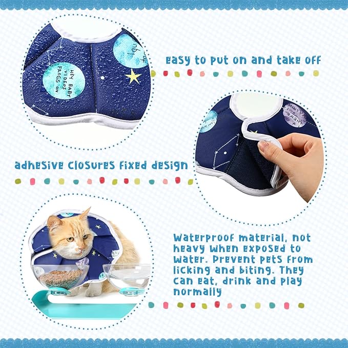 Sadnyy Cat Cone Collar Soft Adjustable Waterproof Protection to Stop Licking After Surgery Starry Sky Blue Comfortable Lightweight Collar for Pet Animal Kitten Dogs Rabbits Not Block Vision(Medium)