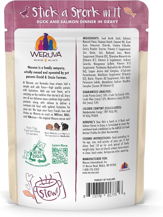 Weruva Classic Cat Stews, Stick A Spork in It with Duck & Salmon in Gravy, 3oz Pouch (Pack of 12)