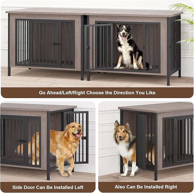 EasyCom 39.96" XL Wooden Large Dog Crate Furniture for Medium and Large Breed, Chew-Resistant Dog Kennel Furniture Indoor with 2 Doors and 3.94" Raised Feet, as TV Stand, End Table, Crate Table