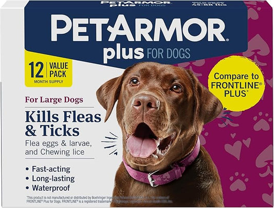 PetArmor Plus Flea and Tick Prevention for Dogs, Dog Flea and Tick Treatment, 12 Doses, Waterproof Topical, Fast Acting, Large Dogs Dogs (45-88 lbs)