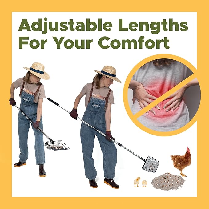 Premium Chicken Poop Scooper for Sand - Durable Chicken Coop Scoop Set - Sifting Shovel for Coop Cleaning - Metal Sand Sifter for Poultry Run - Poultry Litter Tools