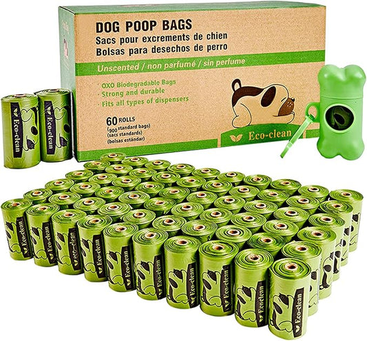 Dog Poop Bags, 60 Rolls / 900 Count Dog Waste Bags with Dispenser and Leash Clip, Unscented, Extra Thick and Strong Poop Bags for Dogs