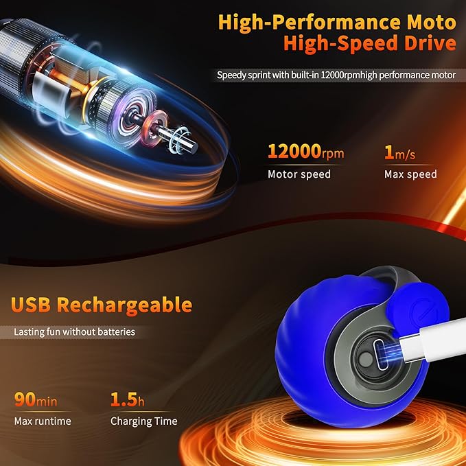 Speedy Tail 2.0 Interactive Cat Toy – Smart Self-Rolling Cat Ball with Feather Tail, Automatic Moving Motorized Toy for Indoor Cats, Chasing & Hunting Fun (Blue)