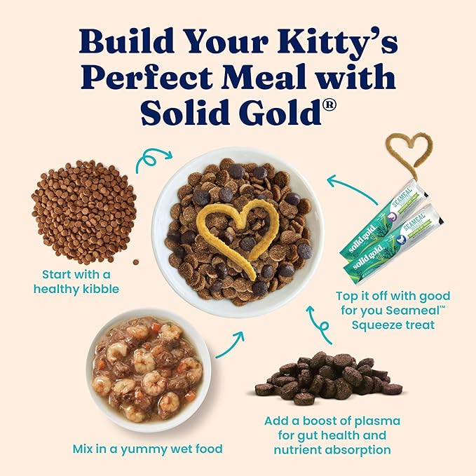 Solid Gold Lickable Cat Treats - Limited Ingredient SeaMeal Squeezable Healthy Cat Treats Variety - Chicken & Tuna Snack & Topper Squeeze Ups for Cats w/for Gut & Immune Support - 3oz/6ct