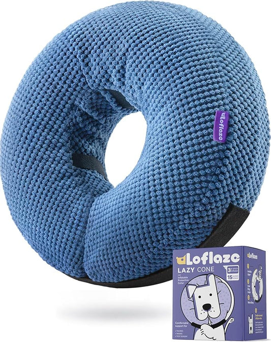 Inflatable Dog Cone Collar - Dog Neck Donut Cone Collar Alternative After Surgery - Soft Cone for Large Medium Small Dogs Cats - Alternative Recovery E Collar (Blue, L)