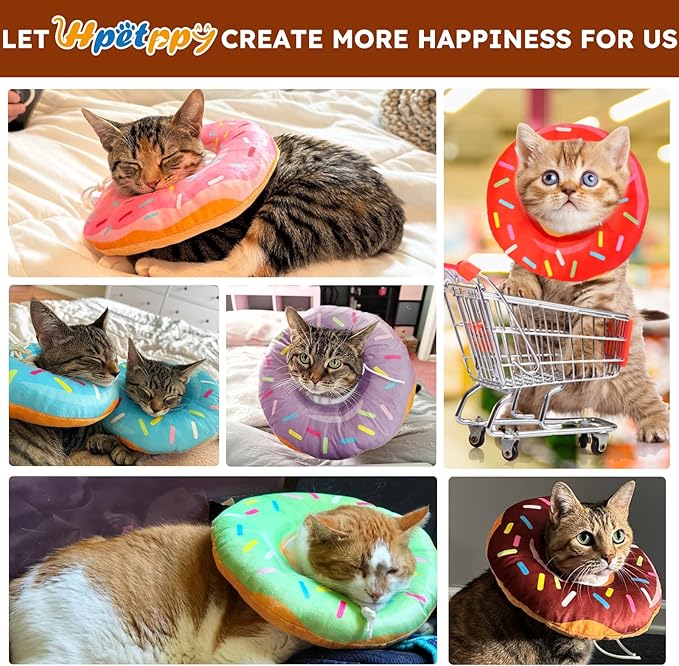 Cat Cone Collar Soft, Cat Recovery Collar for Wound Healing Cute Cat Donut Adjustable Cat Cones to Stop Licking Comfortable Lightweight Neck Elizabethan Collars for Cats Kittens After Surgery