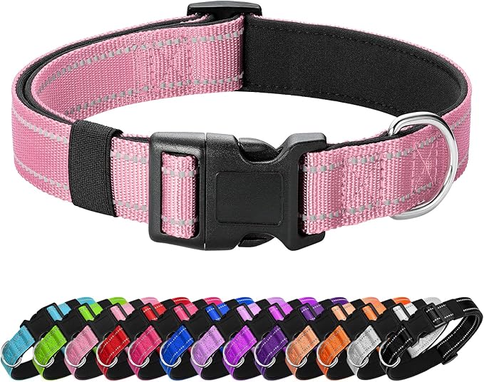 Reflective Dog Collar Padded with Soft Neoprene Breathable Quick Release Basic Dog Collars for Puppy Small Dogs Pink Girl