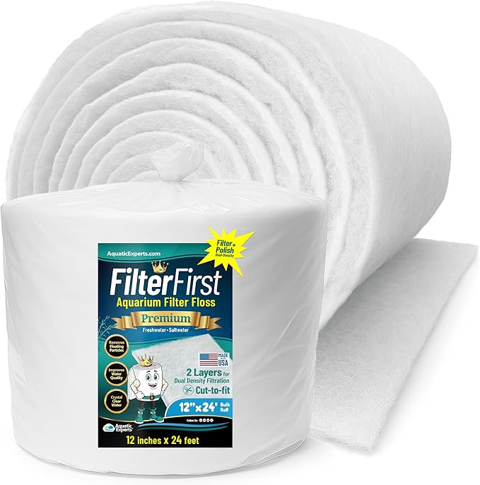 Aquatic Experts Aquarium Filter Floss for Fish Tank Filters - FilterFirst Aquarium Filter Pad - Media Roll for Crystal Clear Water, 3/4" - 1" Thick (12 Inch Wide, 24 Feet Long)