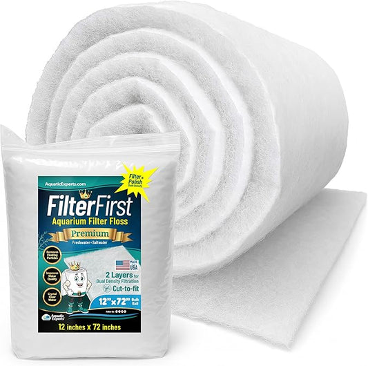 Aquatic Experts Aquarium Filter Floss for Fish Tank Filters - FilterFirst Aquarium Filter Pad - Media Roll for Crystal Clear Water, 3/4" - 1" Thick (12 Inch Wide, 72 Inch Long)