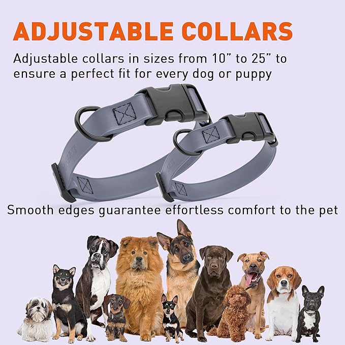 Dogline Biothane Waterproof Dog Collar with Quick Release Buckle Strong Coated Nylon Webbing with Odor- Proof for Easy Care Easy to Clean Fits Small Medium Large Dogs, Grey 1" W 15-25" L