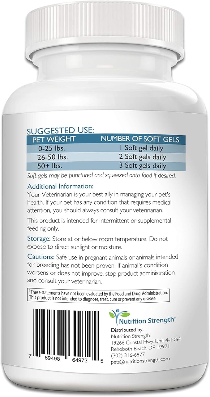 Omega 3 Fish Oil Soft Gels for Dogs with EPA & DHA Fatty Acids for Heart, Skin, Coat & Allergy Support, Hip & Joint & Arthritis Dog Supplement, 180 Soft Gels