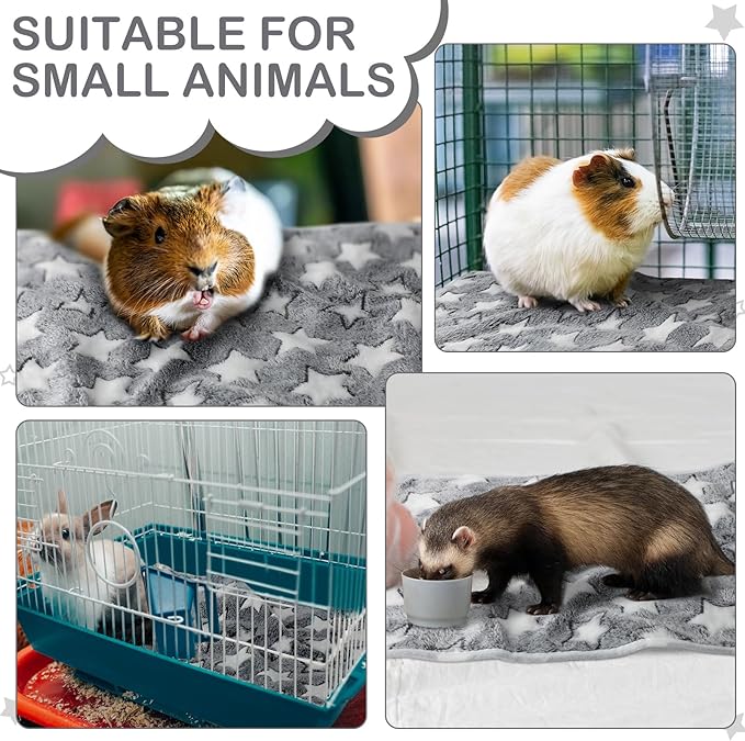 Reginary 4 Pcs Waterproof Guinea Pig Blankets Washable Small Animal Fleece Bedding Absorbent Guinea Pig Cage Liners Reusable Pet Pee Pad Sleep Mat for Hamster Ferret (Gray Star,24 x 16 Inch)