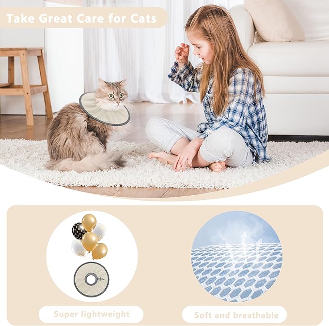 Lightweight Cat Cone Collar Soft, Soft Comfortable Cat Recovery Collar After Surgery, Elizabethan E Collar for Cats, Cone for Cats to Stop Licking (Khaki, Medium)